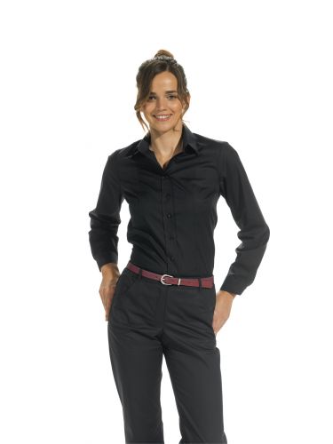 Bluse mit langem Arm, weiss, schwarz, chocolate, Gr. 34-52, Stretch L 0