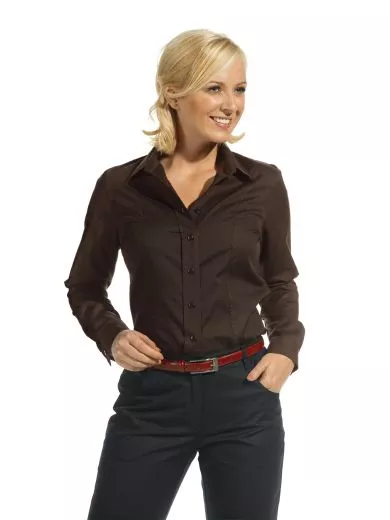 Bluse mit langem Arm, weiss, schwarz, chocolate, Gr. 34-52, Stretch L 0