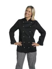 Damen Kochjacke, schwarz, taillierte Form, 08/2518