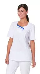 Kasack weiss mit Paspeln in azurblau